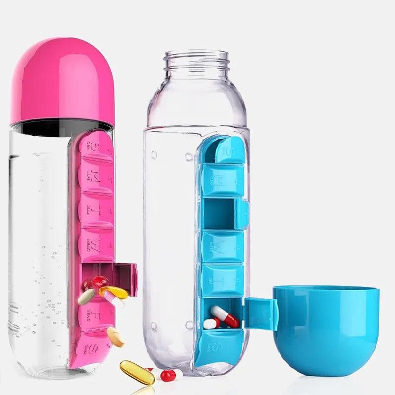 Water Bottle with Pillbox Medicine Pills Box Travel 7 Days Drug Organizer Drinking Container Diversi Shop™