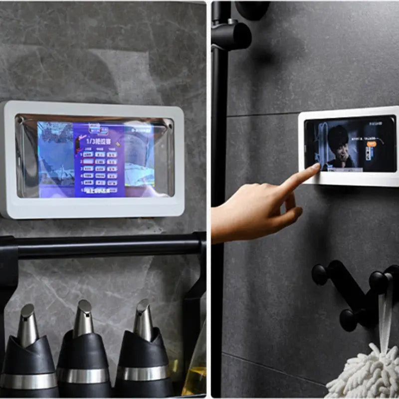 Waterproof Mobile Phone Box: Self-Adhesive Holder for Bathroom Shower, Touch Screen Phone Shell Storage