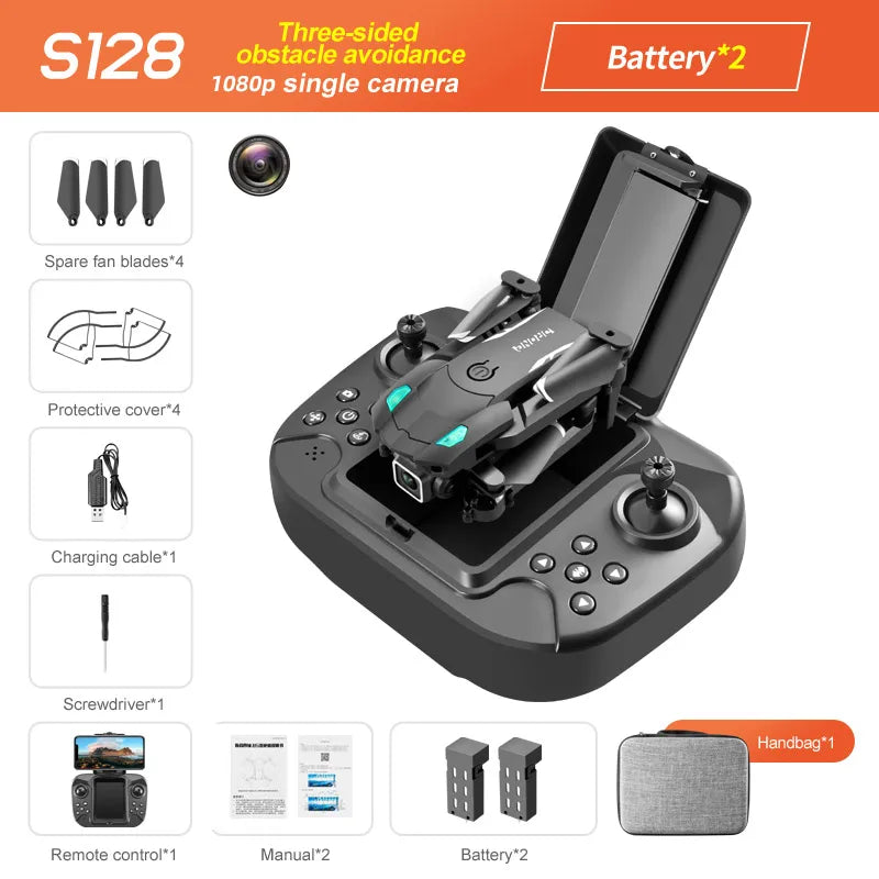 Mini Foldable Drone New S128 4K HD Camera Three-sided Obstacle Avoidance Air Pressure Fixed Height Professional Foldable Quadcopter Toys