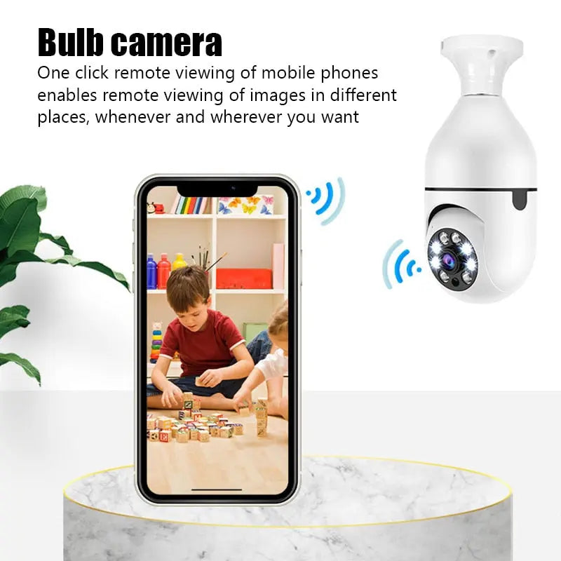 Bulb Wireless security camera 2.4G : 1MP Night Vision, 360° Color Tracking, Zoom | Smart Home Security