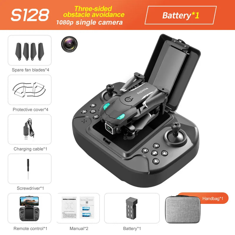 Mini Foldable Drone New S128 4K HD Camera Three-sided Obstacle Avoidance Air Pressure Fixed Height Professional Foldable Quadcopter Toys