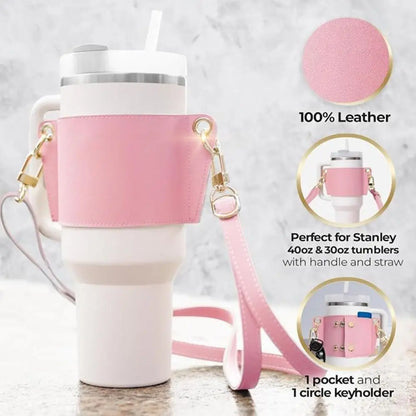 Stanley Water Bottle with Handle Shoulder with Strap 30-40oz Bottles PU Leather Coffee Mug Accessory Universal Diversi Shop