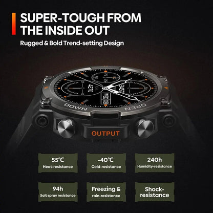 Rugged Fitness Sports Smartwatch Make Calls, 25 Days Battery Life & 100 Sports Modes for Men