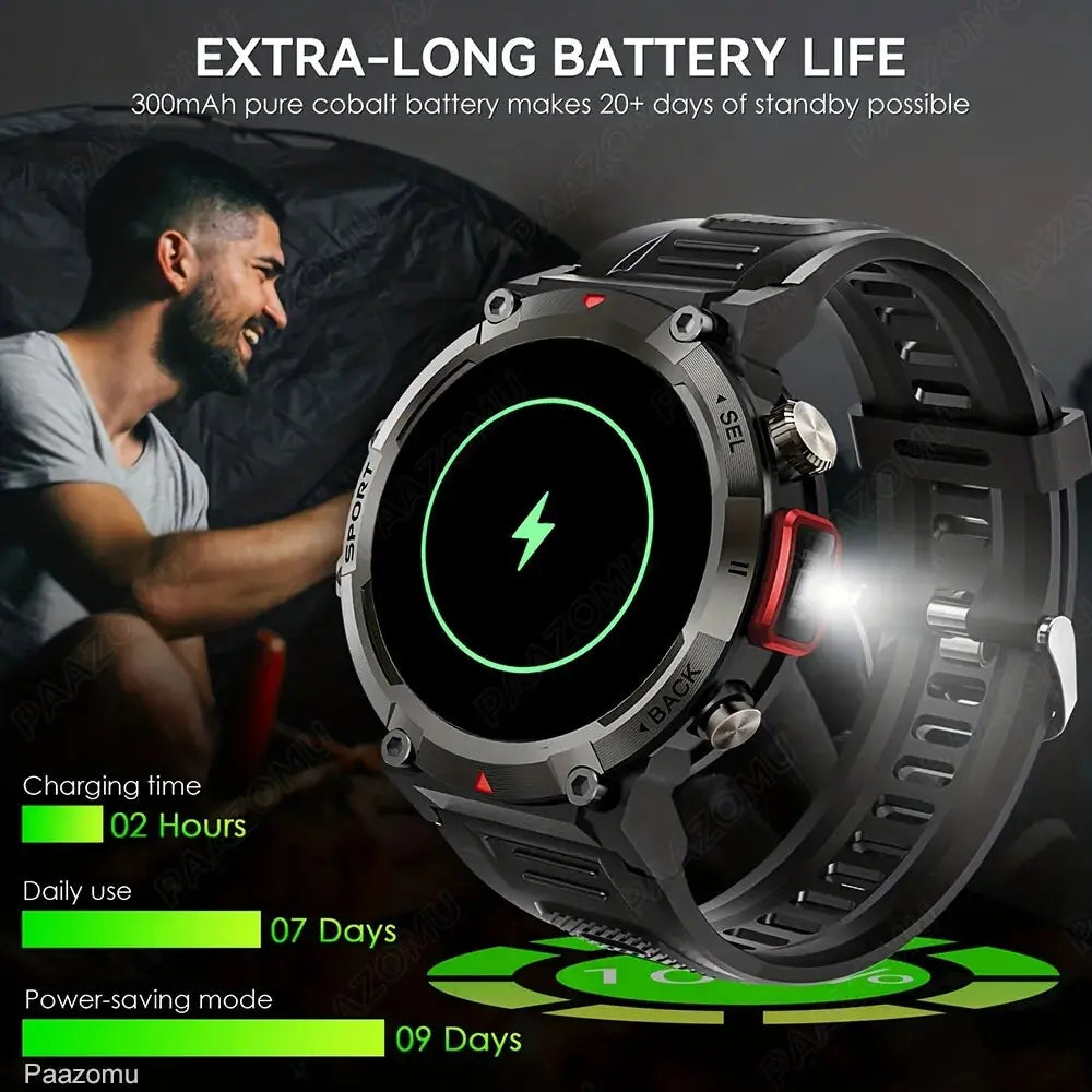 Sports smartwatch Fitness tracker for Men With Flashlight, Blood Pressure | IP67 Waterproof for Android IOS