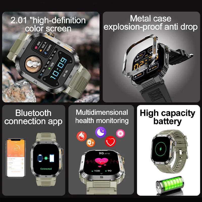 Rugged Military Smart Watch Ip68 Waterproof For Android IOS XIAOMI