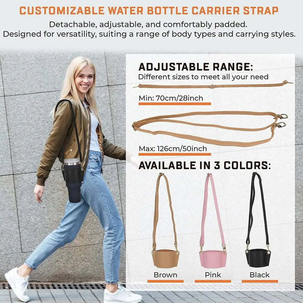 Stanley Water Bottle with Handle Shoulder with Strap 30-40oz Bottles PU Leather Coffee Mug Accessory Universal Diversi Shop