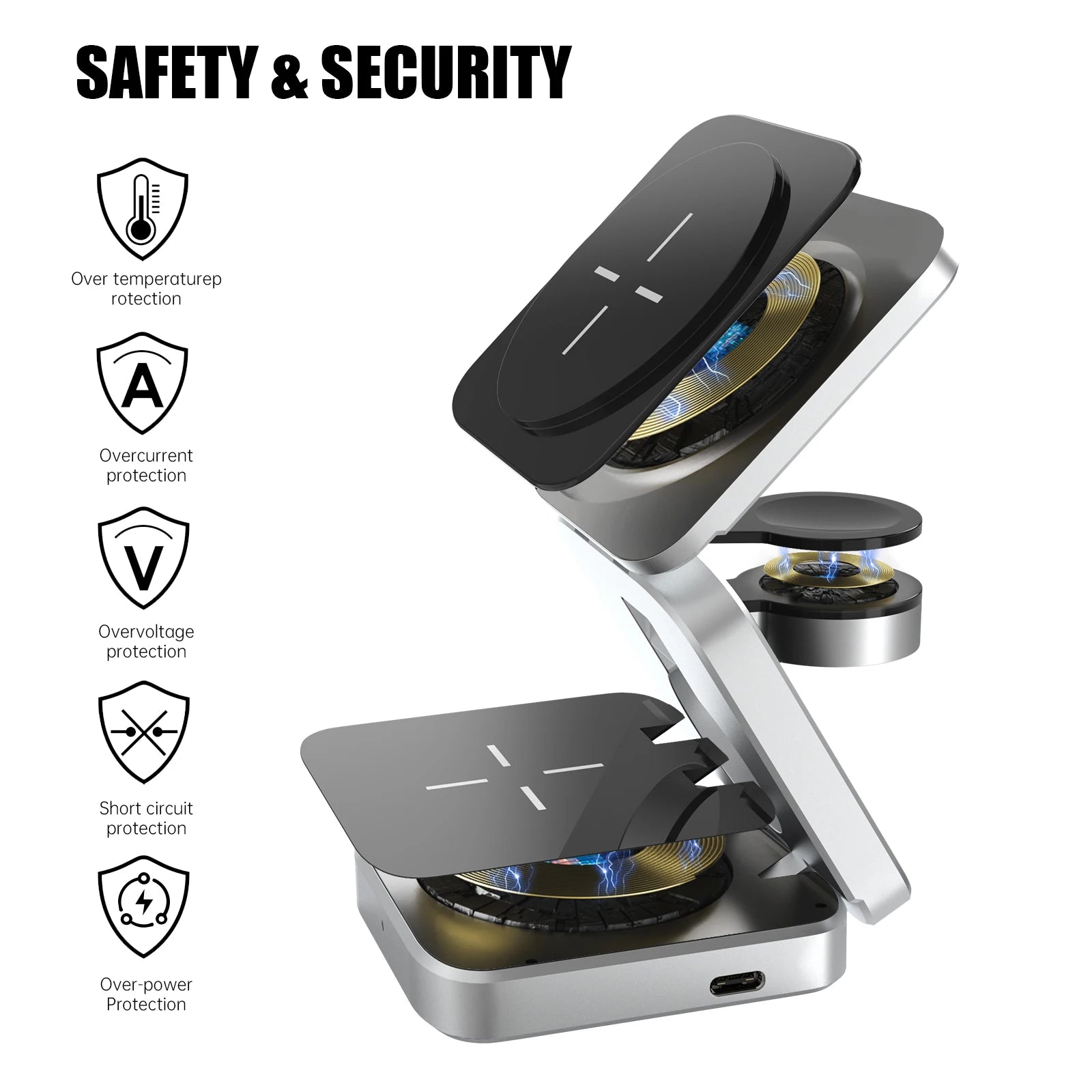 3 In 1 Foldable Magnetic Wireless Charger Stand Station Dock Fast Charger Holder Diversi Shop™