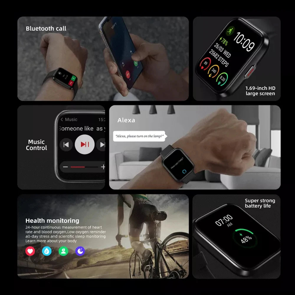 BT Smartwatch Alexa Voice Blood Oxygen Heart Rate For Huawei Xiaomi Realme Smartphone Diversi Shop™