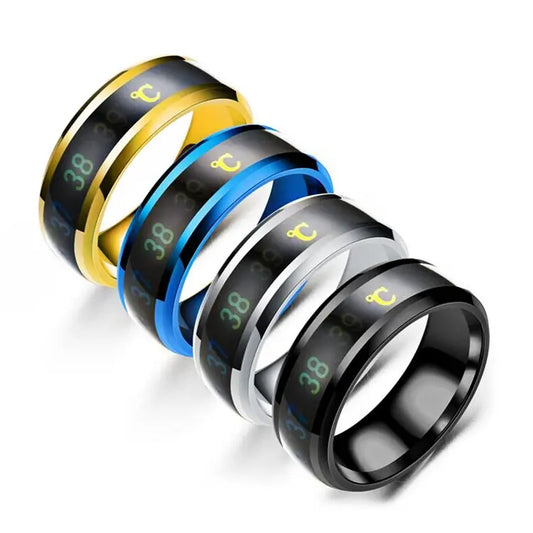 Simple Couple Jewelry: Intelligent Mood Temperature Sensitive Rings for Men and Women in Silver Black Titanium Steel