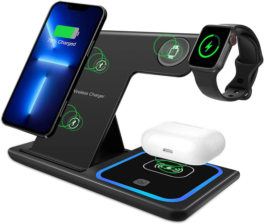 15W Wireless Charger 3 in 1 Fast Foldable Charging Station Dock for iPhone 13 12 11 Pro XS XR X SE 8 8 Plus Apple Watch AirPods - Diversi Fusion™