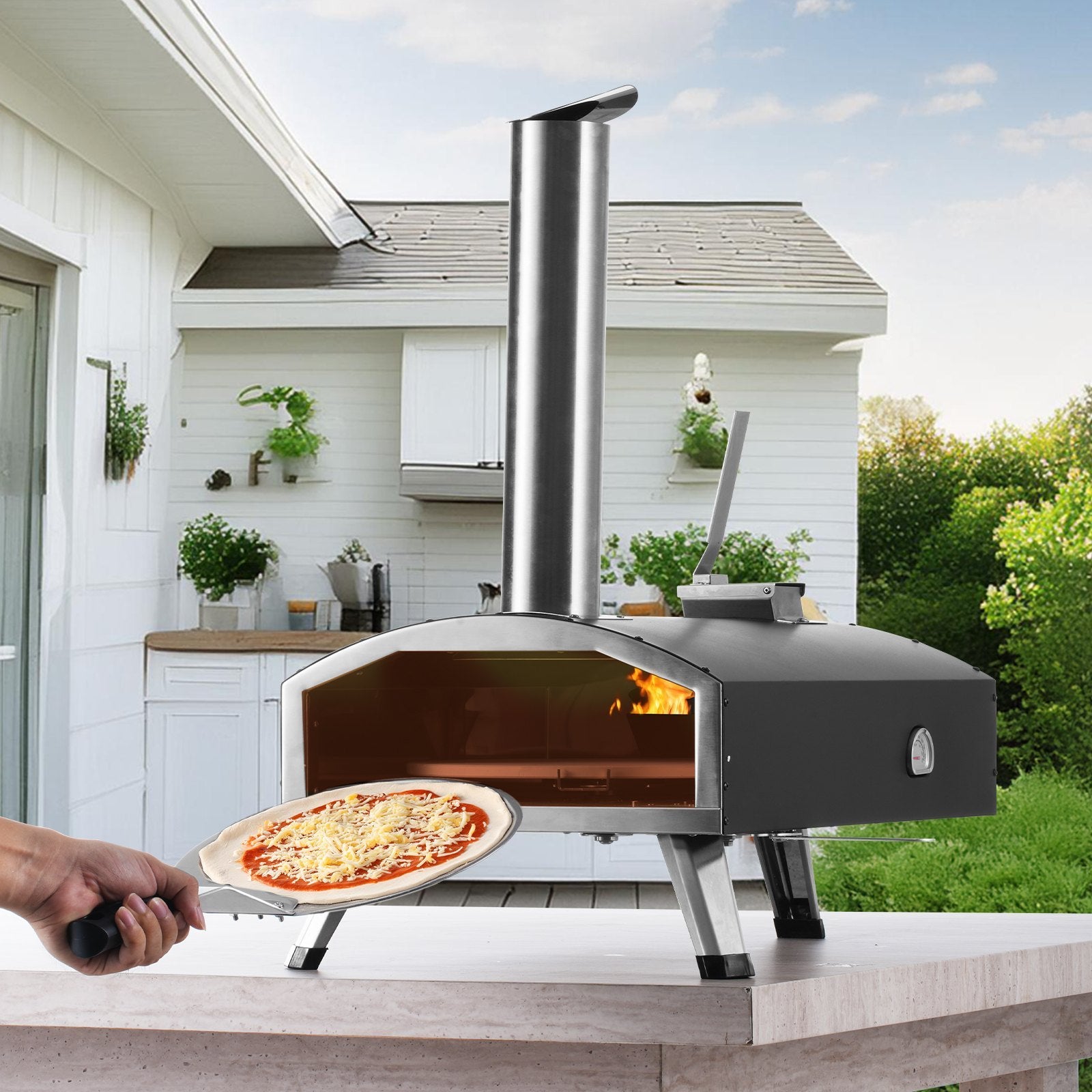 VEVOR 12Outdoor Pizza Oven Portable Wood Pellet Pizza Oven Camping W Rotation CJ US