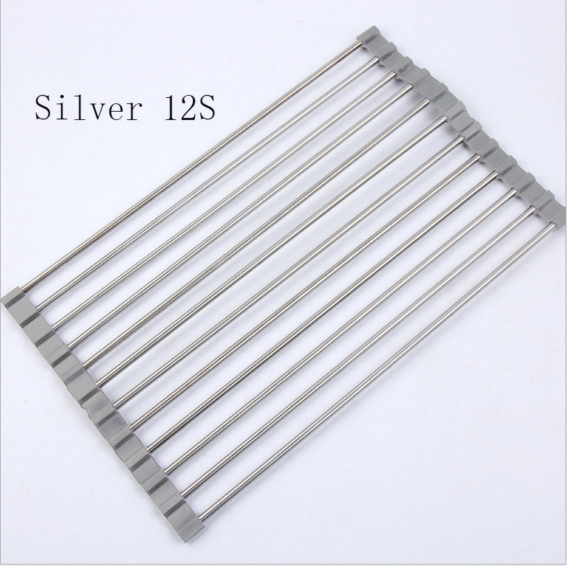 Folding Kitchen Drain Sink Rack – Stainless Steel Roll-Up Dish Drying Rack
