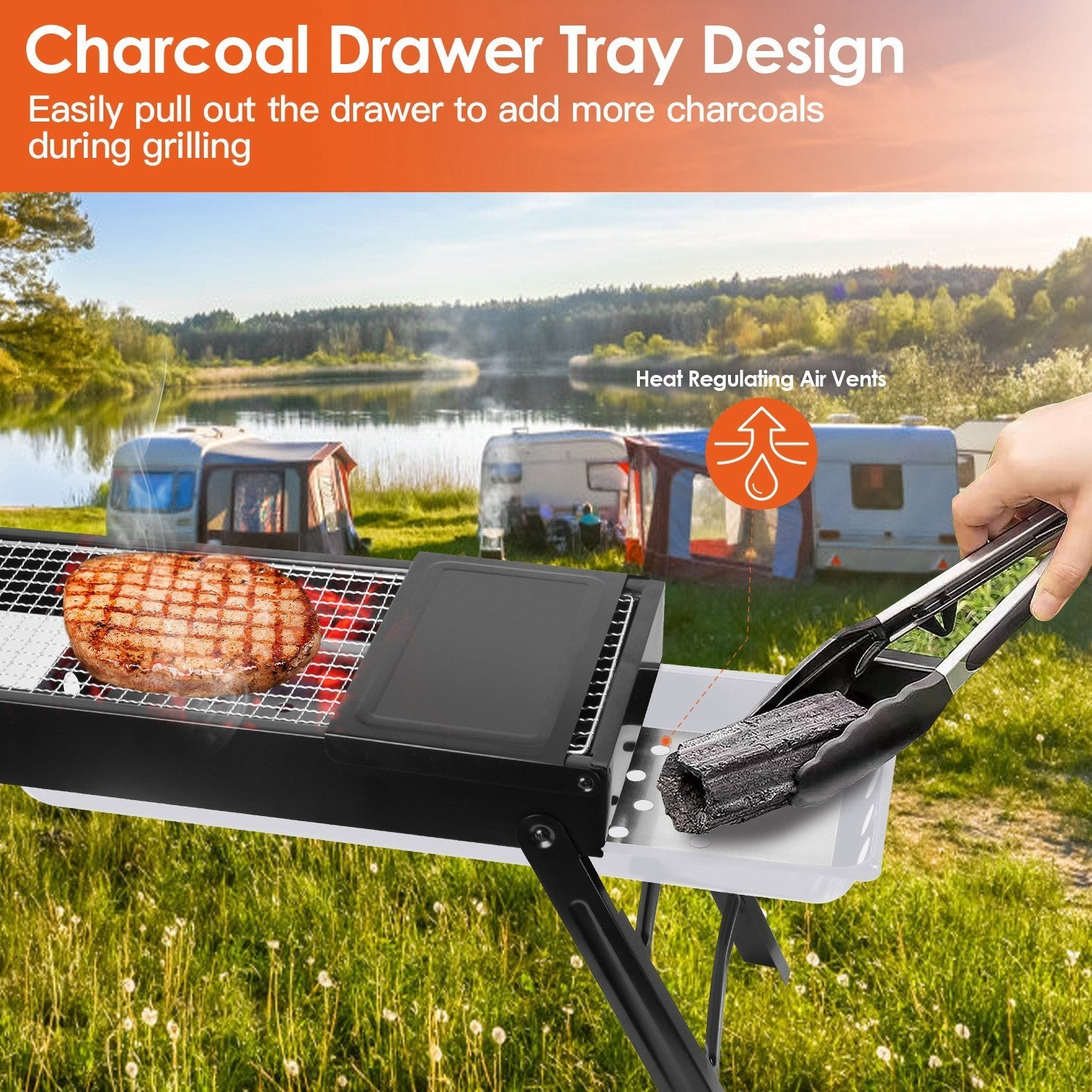 Foldable Charcoal BBQ Grill Stainless Steel Grill CJ US