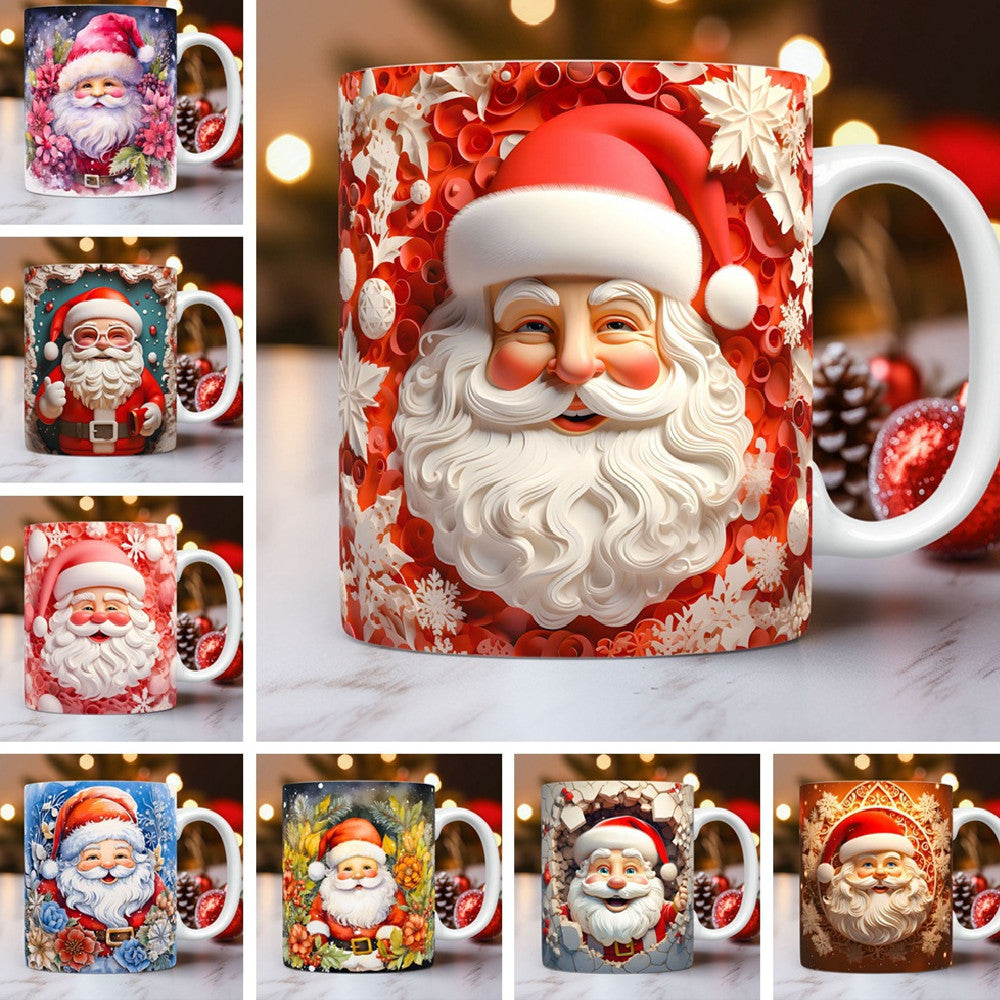 Creative 3D Christmas Ceramic Mug Unique Space Design Snowman Santa Coffee Cup Tea Milk Mug Christmas Gifts For Kids Adults Kitchen Gadgets CJ