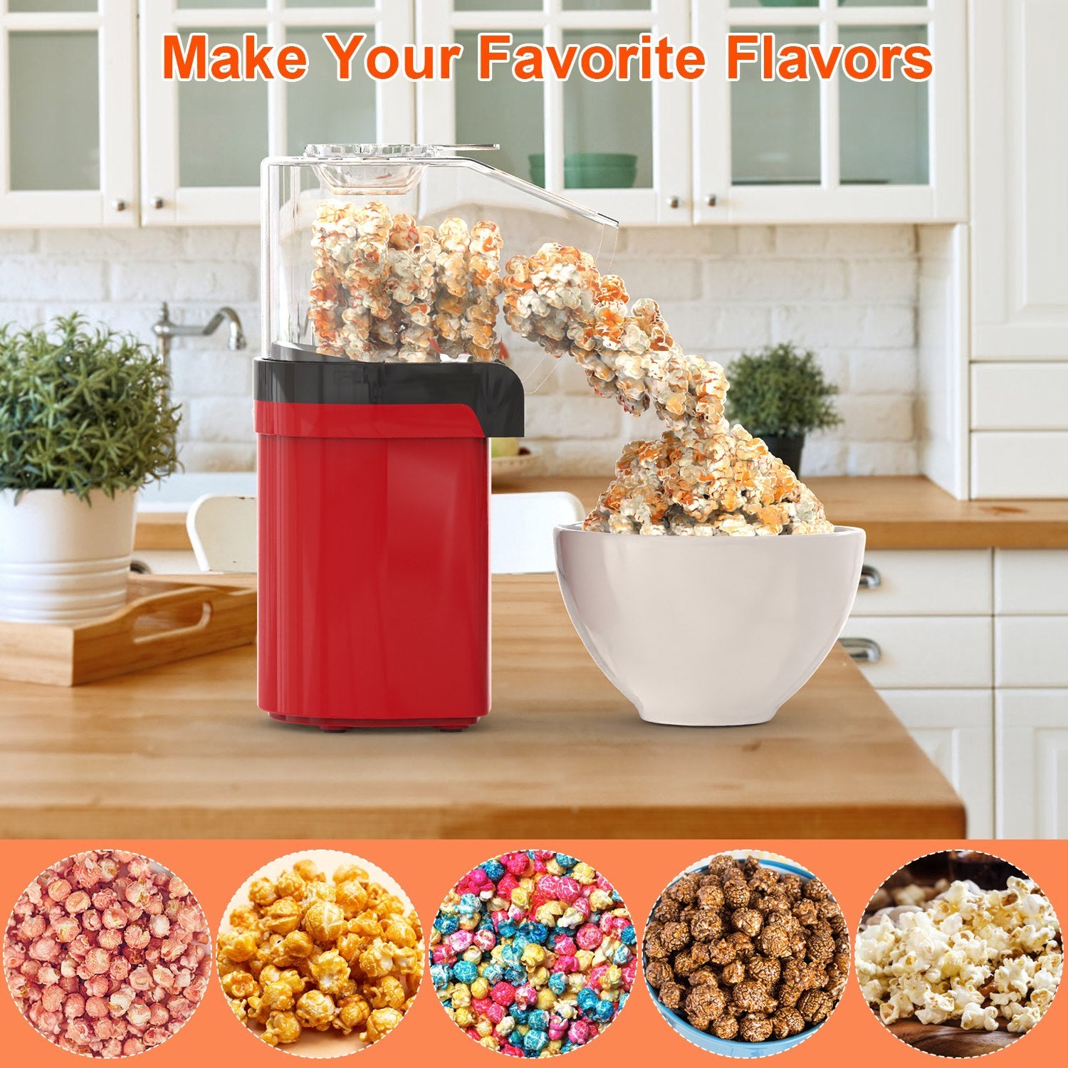 Hot Air Popcorn Popper Maker With Measure Cup And Butter Warmer 1200W Oil-Free Easy To Use 8Cups Mini Popcorn Maker Machine For Home CJ US