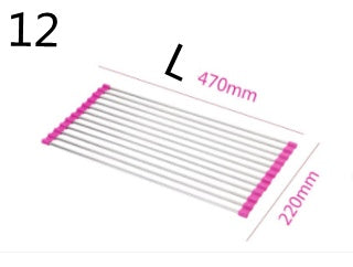Folding Kitchen Drain Sink Rack – Stainless Steel Roll-Up Dish Drying Rack