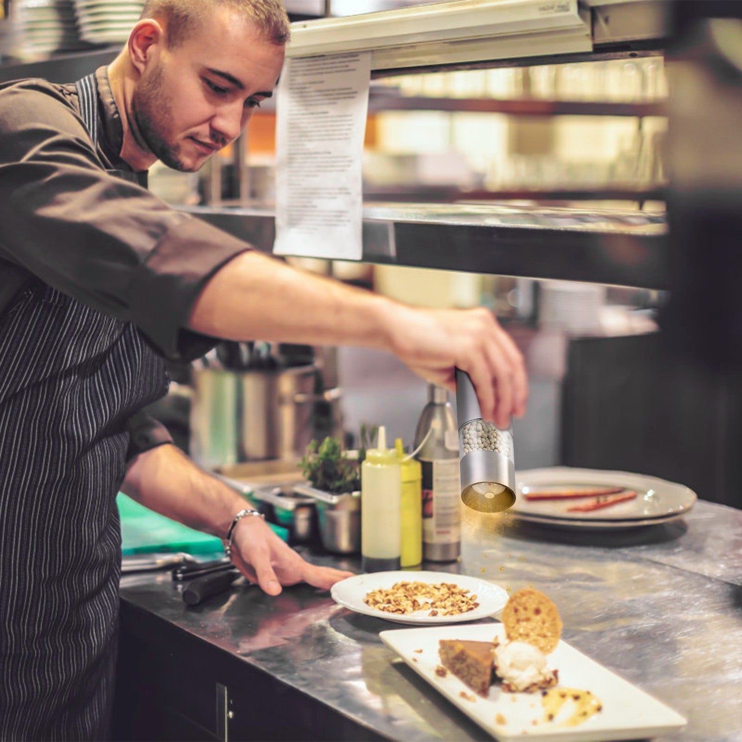 1Pc Electric Salt Pepper Grinder With Light Adjustable Coarseness Stainless Steel Salt Pepper Shaker Battery Operated Pepper Grinder Mill Easy Refill And Clean CJ US