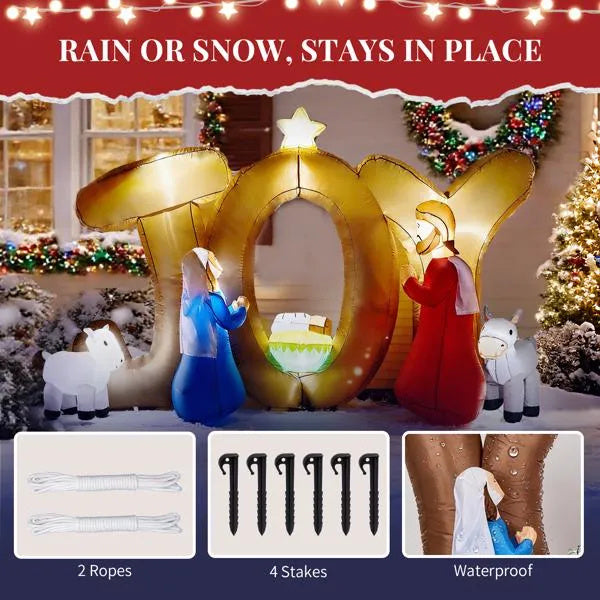 7.5FT Lighted Christmas Inflatable Decoration, Inflatable Nativity Scene With JOY Sign, Funny Blow Up Yard Decorations With Built-in LED Lights For Holiday Party Front Yard Lawn Garden Decor CJ US