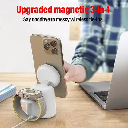 3-in-1 Magnetic Wireless Charger Stand for iPhone, AirPods, Apple Watch" Diversi Fusion™