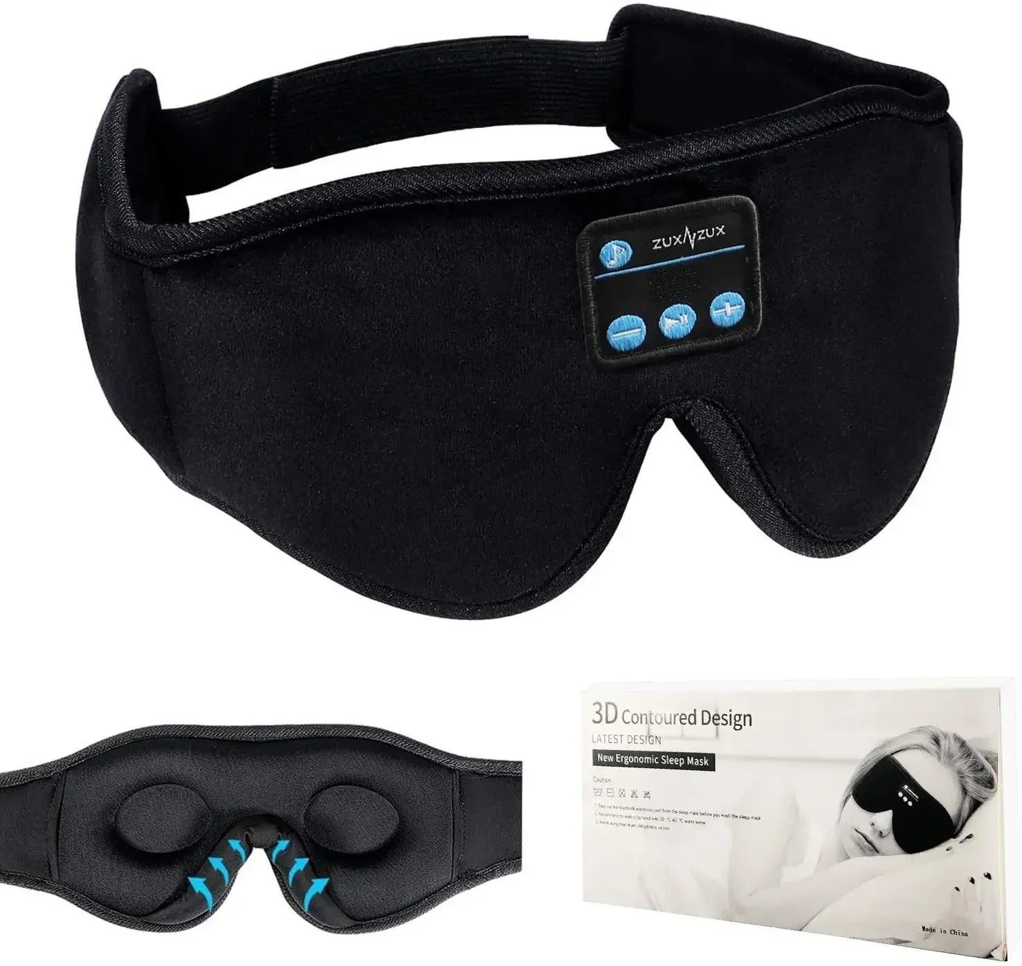 3D Sleep Mask with Bluetooth Headphones,Sleep Headphones Breathable wireless headphones for side sleepers