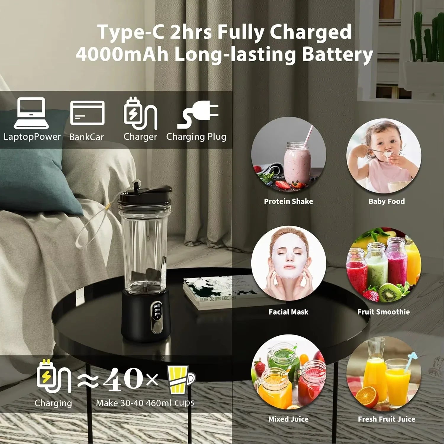 180W USB Rechargeable Portable Blender - SmartPursue™