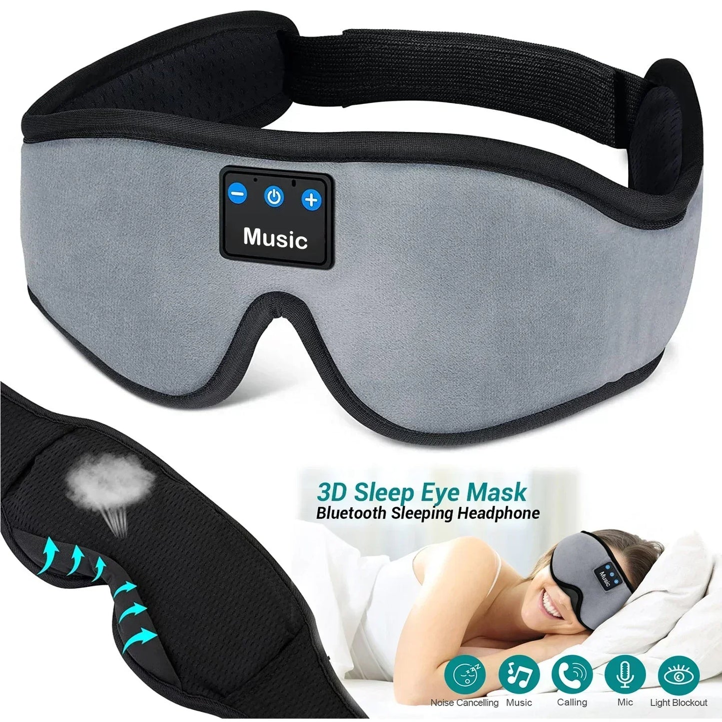 Noise cancelling sleep headphone Bluetooth Silk Sleeping Eye Mask Auto Shut Off  Sleep Mask Eye Covers