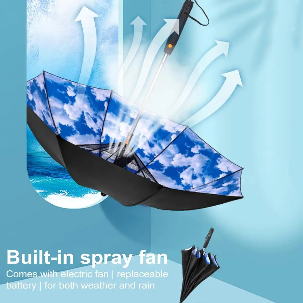 🌞 3-in-1 Cooling Sun Umbrella – Built-in Fan, Water Mister & UV Block - SmartPursue™