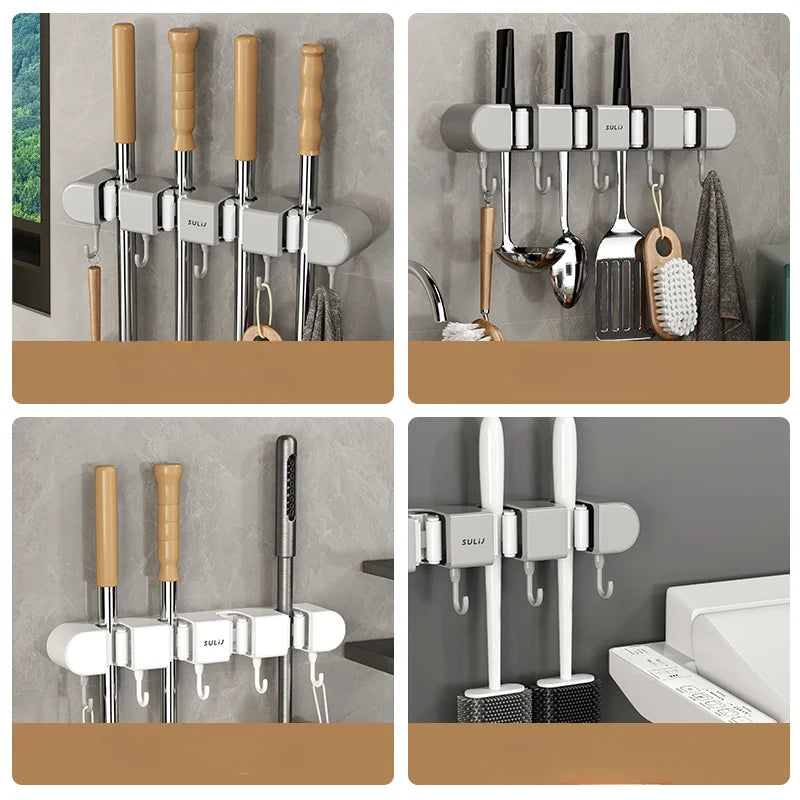 Wall Mounted Mop Storage Holder Broom Rack Self-Adhesive Mop Brush Storage Clip Diversi Shop™