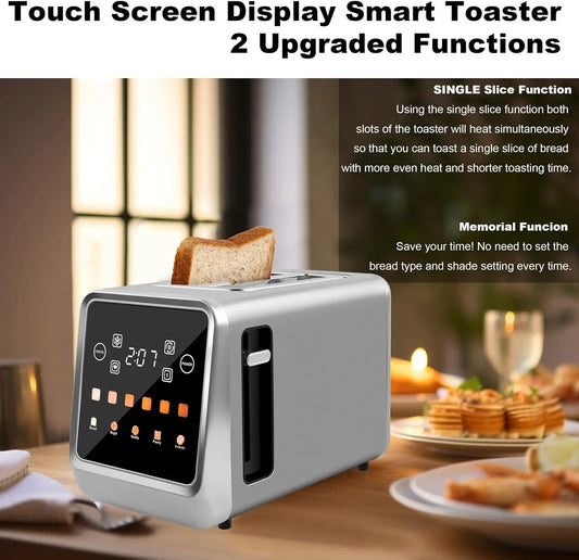 Touch Screen Toaster 2 Slice Bagel Toaster with LCD Display Stainless Steel Smart Digital Toasters with Single Slot Toasting Diversi Fusion™