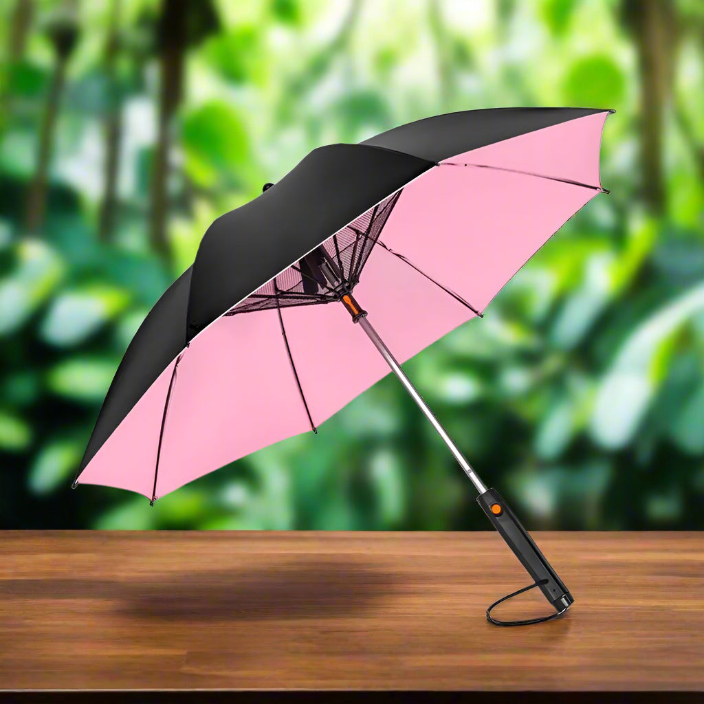 🌞 3-in-1 Cooling Sun Umbrella – Built-in Fan, Water Mister & UV Block - SmartPursue™