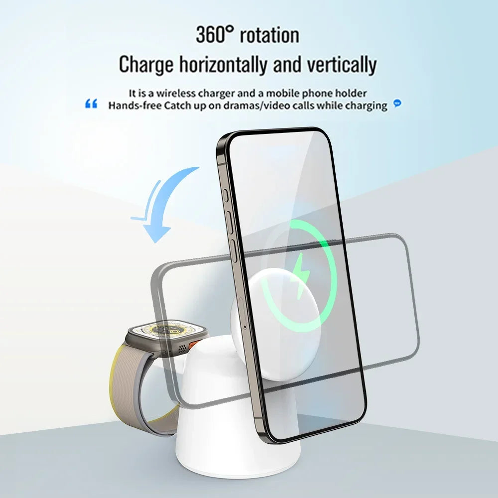 3-in-1 Magnetic Wireless Charger Stand for iPhone, AirPods, Apple Watch" Diversi Fusion™