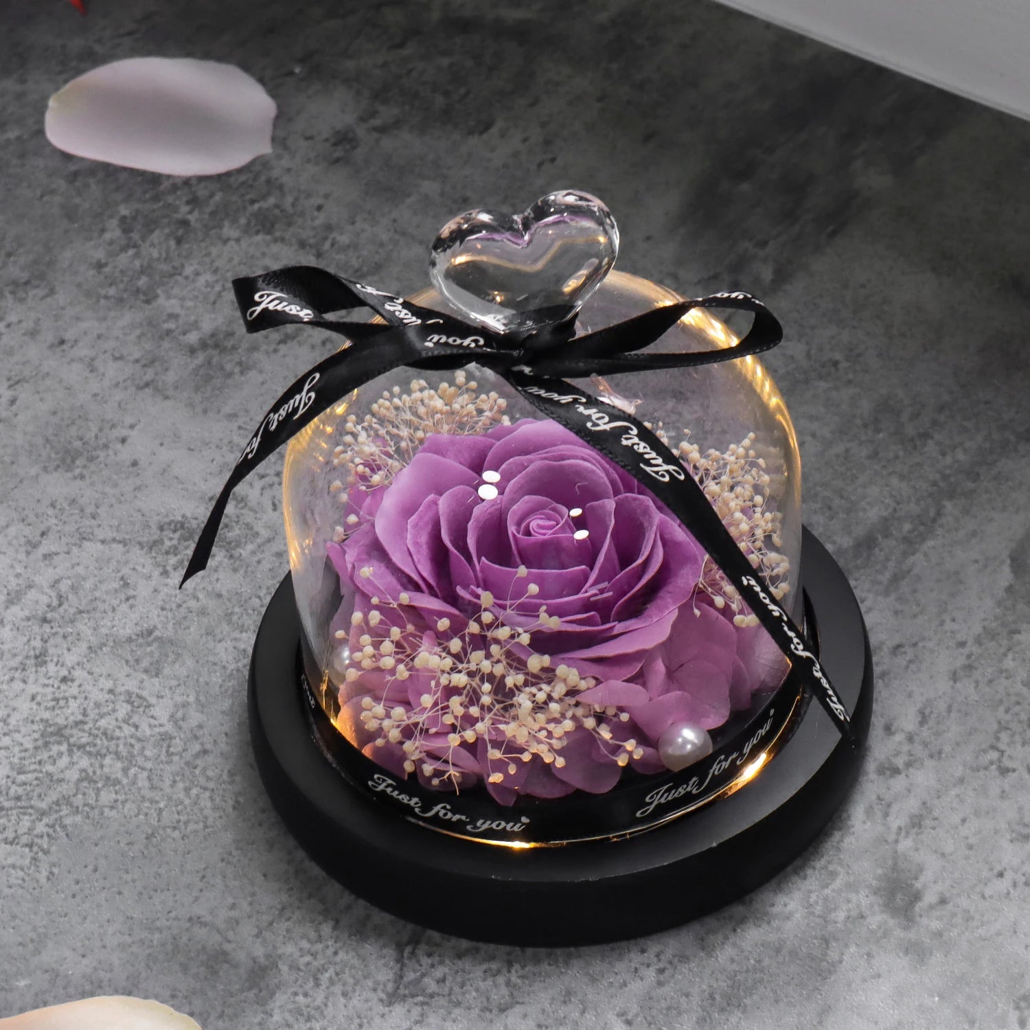 Purple Soap Rose in Glass Dome with LED Light Fusion Gifts