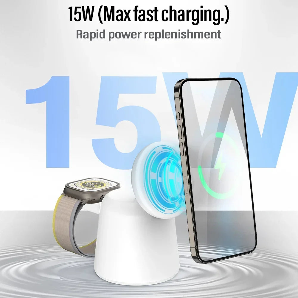 3-in-1 Magnetic Wireless Charger Stand for iPhone, AirPods, Apple Watch" Diversi Fusion™