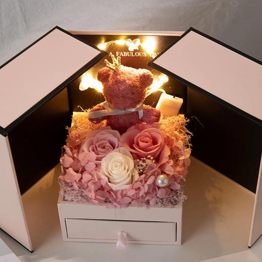 Rose Bear Gift Box with Eternal Rose and Necklace - Diversi Fusion™