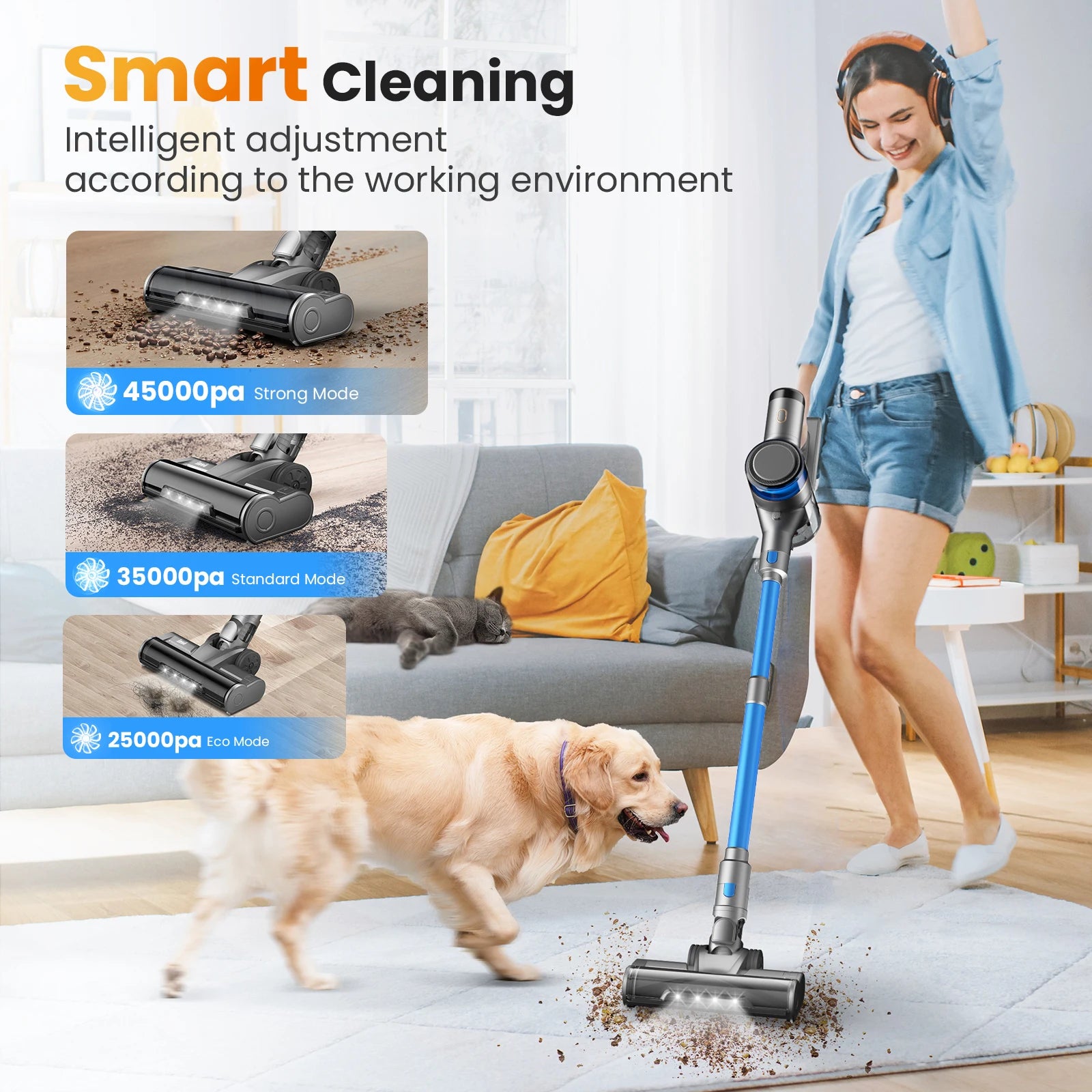 🧹 Powerful 45 kPa Cordless Stick Vacuum – Smart Cleaning for Every Surface - SmartPursue™