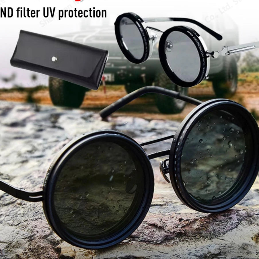 🕶️ Adjustable Dimming Polarized Sunglasses – Retro Punk Round Style - SmartPursue™