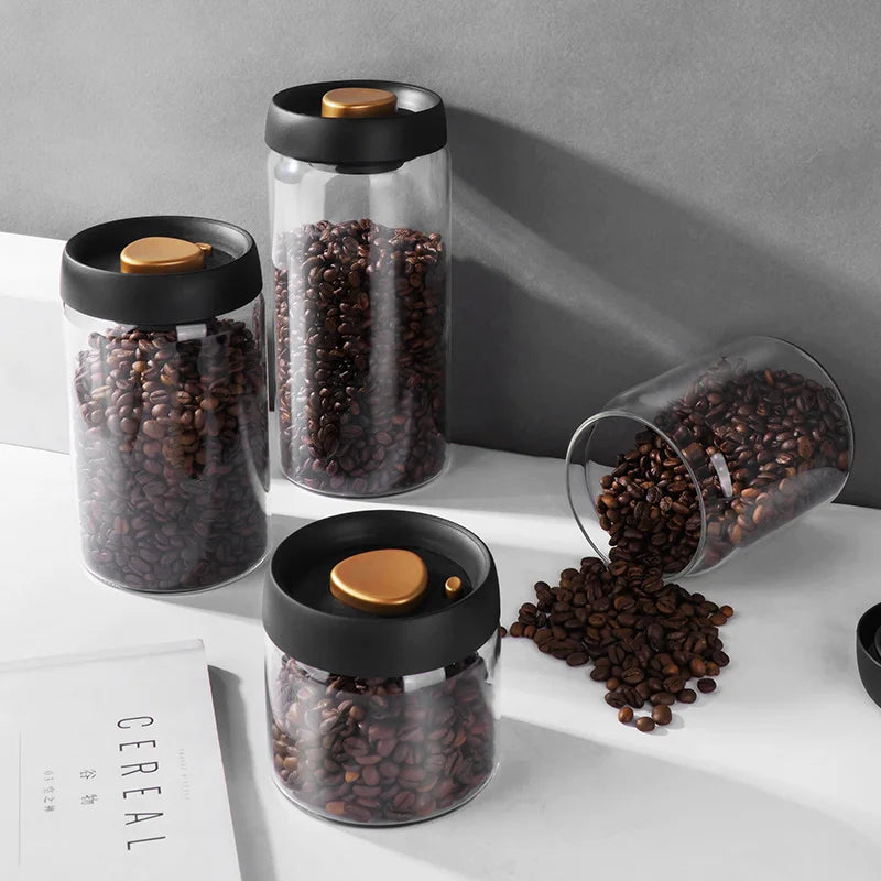 Vacuum Sealed Jug Coffee Beans Glass Airtight Canister Kitchen Food Grains Candy Keep Fresh Storage Jar Diversi Shop™