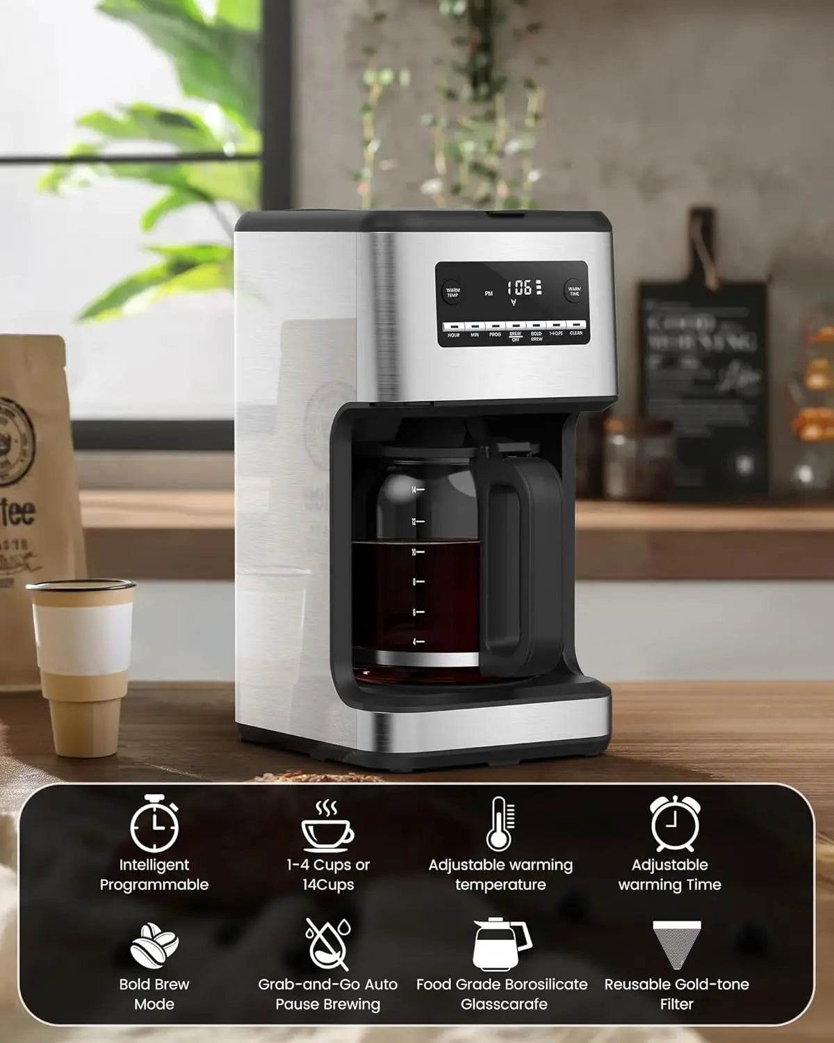14-Cup Programmable Coffee Maker Drip-Free - SmartPursue™