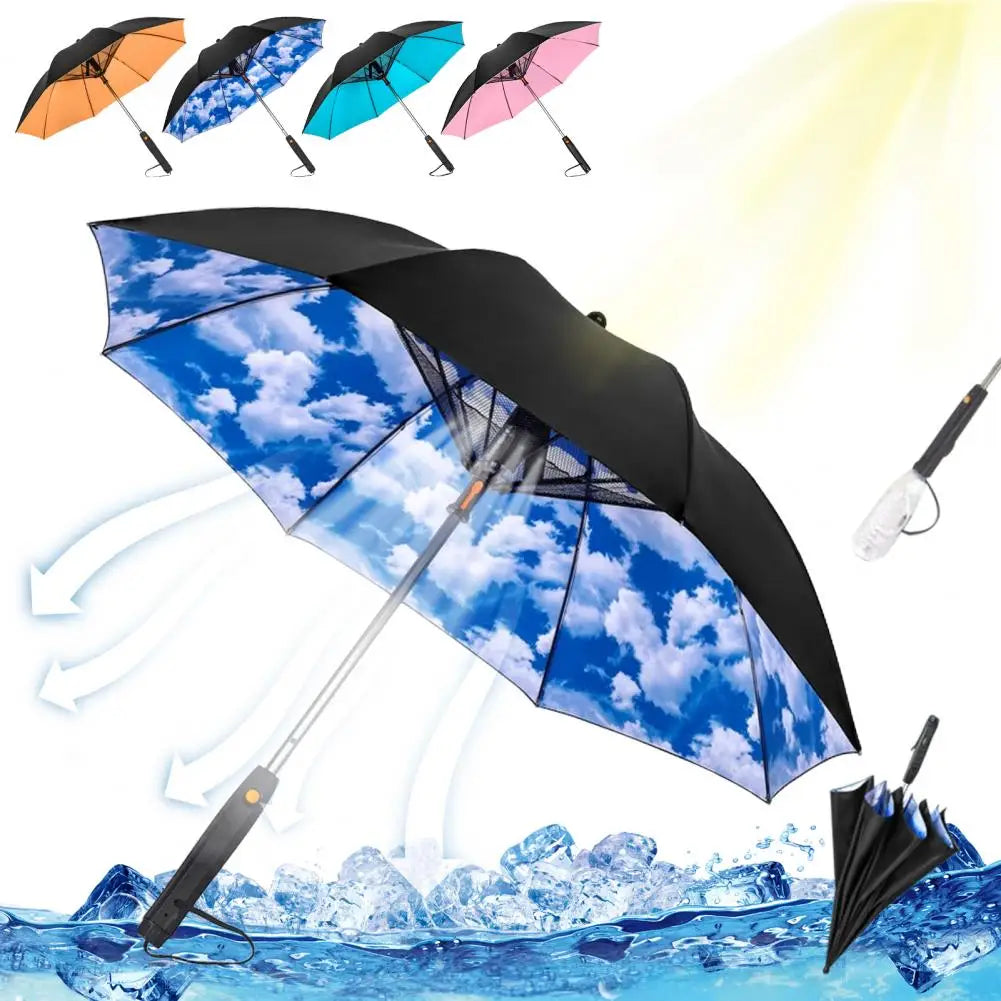 🌞 3-in-1 Cooling Sun Umbrella – Built-in Fan, Water Mister & UV Block - SmartPursue™