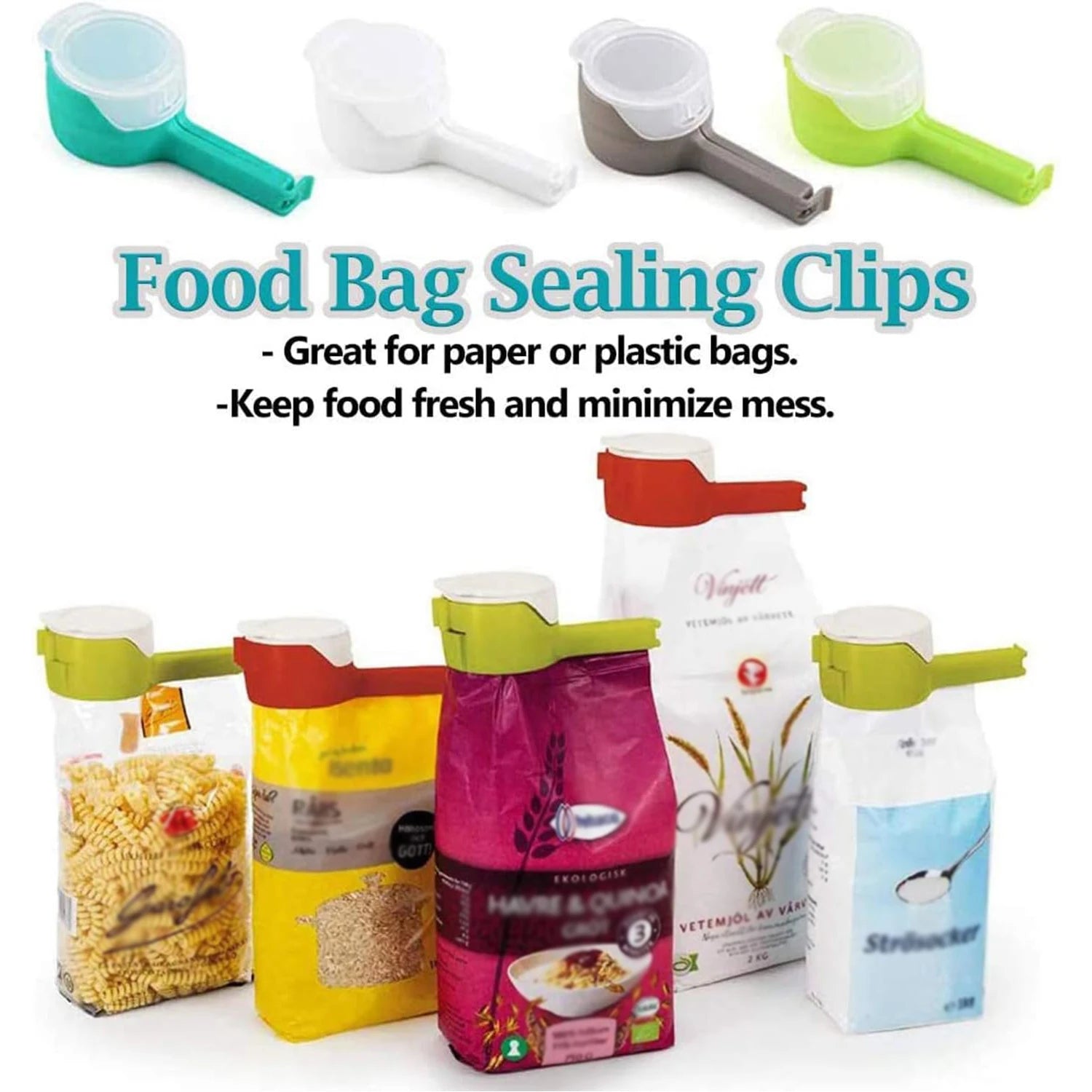 5PCS Food Storage Bag Sealing Clips Sealer Clip With Pour Spouts Plastic Cap Snack Candy Storage Fresh Clamp Kitchen Organizer SmartPursue™