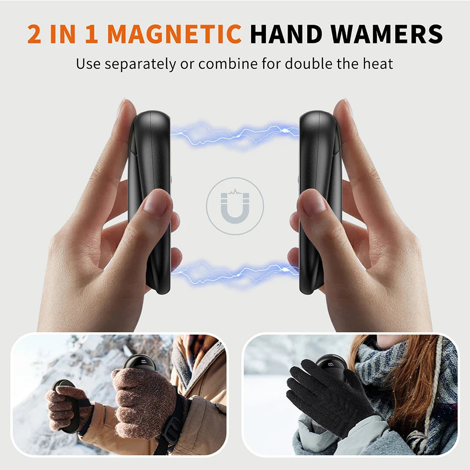 Hand Warmers Rechargeable 2 Pack Magnetic 3 Settings Fast Heating Electric Portable Pocket Heater for Women Men Outdoor Camping SmartPursue™