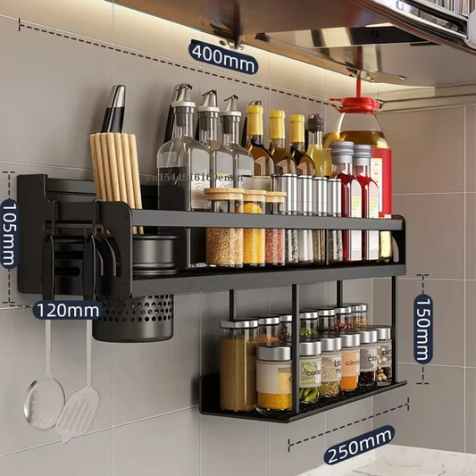 Wall-Mounted Kitchen Spice Rack Organizer