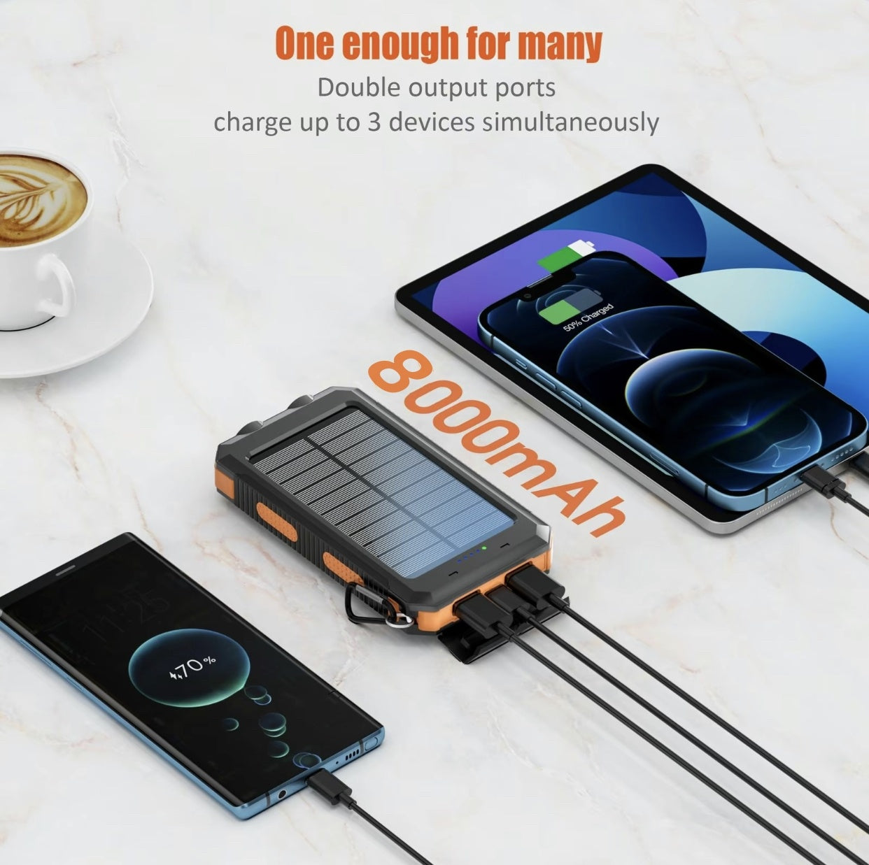 🔋 8000 mAh Waterproof Solar Power Bank CJ US