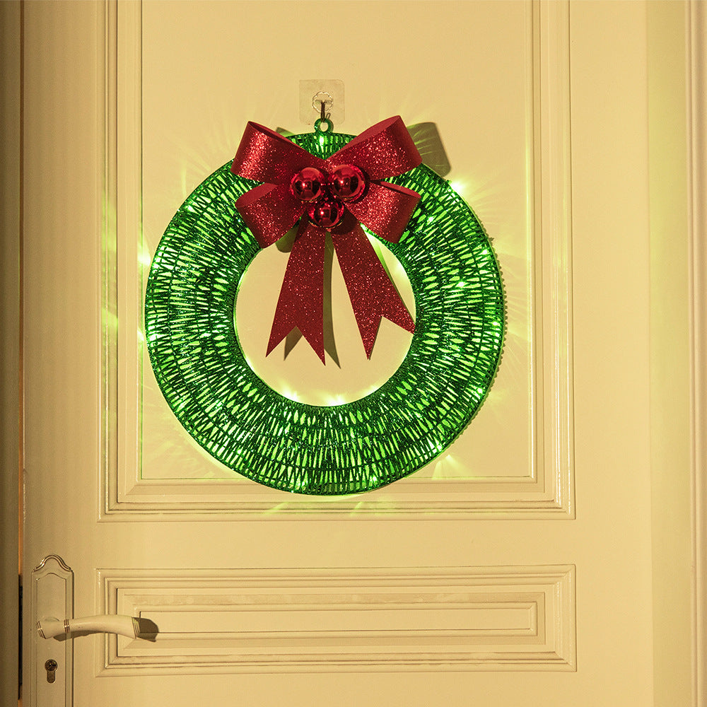 Christmas Garland 50CM Luminous LED Warm Light Metal Luminous Wreath With Big Bowknot Christmas Front Door Home Holiday Party Door Hanging Decor CJ