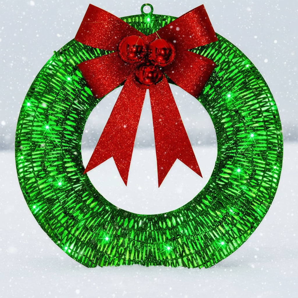 Christmas Garland 50CM Luminous LED Warm Light Metal Luminous Wreath With Big Bowknot Christmas Front Door Home Holiday Party Door Hanging Decor CJ