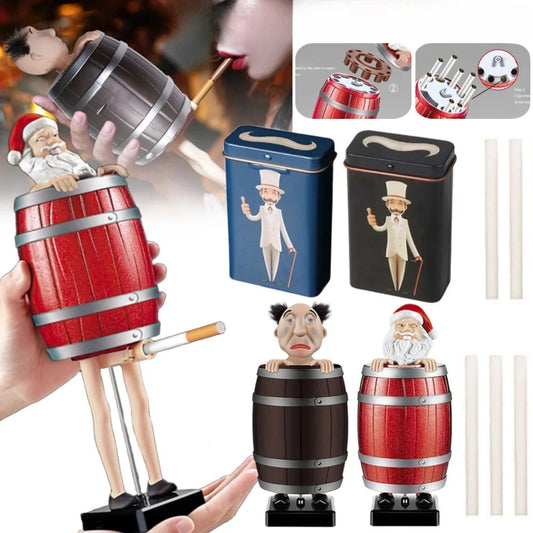 Uncle Santa Automatic Cigarette Box Strange Uncle Santa Claus Wooden Barrel Cigarette Storage Case Xmas Christmas Decoration Diversi Fusion™