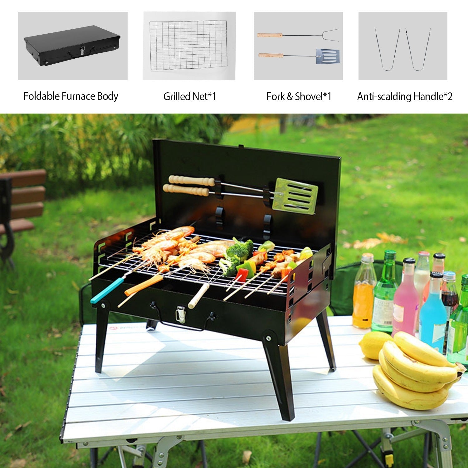 Portable Charcoal Foldable Grills Suitcase Grill Shelf CJ US