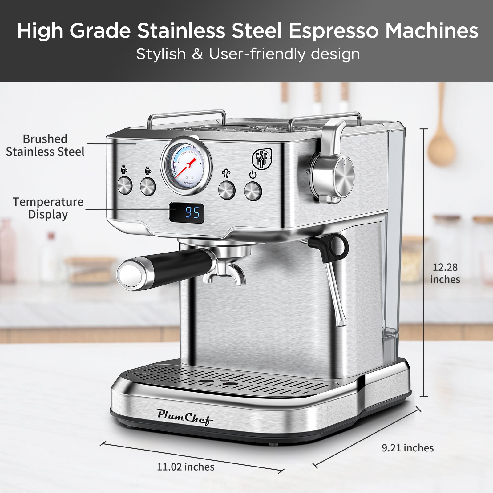 20 Bar Professional Espresso Machine With Milk Frother, Single & Double Shot, ESE Pod Compatible, Visual Display Of Pressure, Removable Water Tank For Cappuccino, Latte,  Machiato For Home Barista Smart Kitchen & Home