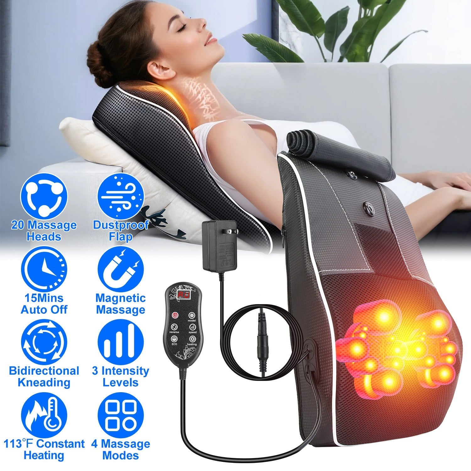1Pc Back Massager With Heat 3D Kneading Massage Pillow Shiatsu Full Body Massager For Back Neck Waist Arm Abdomen Calf CJ US