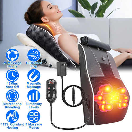 3D Back Massager Pillow – Shiatsu Heat & Kneading Massage CJ US